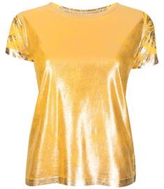 Description: The Madison Maison Yellow/Gold Lamina T Shirt is a yellow t-shirt with gold foil overlay foiling. *All pieces are handmade, foiling is unique to every shirt. Color: Yellow/Gold Clothing, Top, T-Shirt Composition: 100% Cotton Composition: High-Quality Metallic Foil Finish Product ID: 921 Made in Italy Gold Outfit, The Madison, Yellow T Shirt, Top T Shirt, Metallic Foil, Logo Tees, Curator Style, Sale Design, Shirt Color