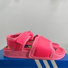 Adidas Pink Adilette 2.0 Sandals Size 6 New In Box Adidas Pink Summer Activewear, Summer Pink Adidas Activewear, Adidas Non-slip Sandals For Sports, Adidas Sandals With Logo, Synthetic Material, Pink Adidas Moisture-wicking Activewear, Adidas Sandals, Adidas Originals Ozweego, Adidas Slides, Adidas Originals Shoes