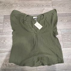 Women's Flutter Gauze Shirt-Ivy Green-Small-Universal Thread. Nwt Summer Khaki V-neck Blouse, Green Ruffle Sleeve Top For Spring, Green Casual Flutter Sleeve Top, Olive Short Sleeve Top For Summer, Casual Green Top With Flutter Sleeves, Casual Green Blouse With Ruffle Sleeves, Green Ruffle Sleeve Tops For Fall, Summer Khaki Blouse With Relaxed Fit, Summer Khaki Blouse Relaxed Fit