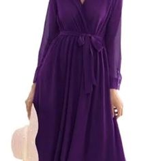 Double Chic Maxi Dress Casual, Deep V Neck Wrap Long Sleeve Swing Chiffon Dress. Long Sleeve Chiffon Dress For Summer Formal Events, Formal Long Sleeve Summer Chiffon Dress, Formal Long Sleeve Chiffon Dress For Summer, Purple V-neck Chiffon Dress For Spring, Chic Purple Chiffon Maxi Dress, Elegant Long Sleeve Purple Chiffon Dress, Long Sleeve Purple Chiffon Maxi Dress, Purple Chiffon Long Sleeve Maxi Dress, Purple Fitted Long Sleeve Chiffon Dress