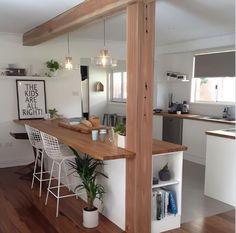 the kitchen is clean and ready to be used as a dining room or living room