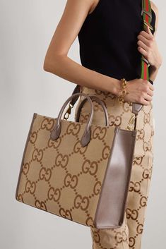 Camel GG Jumbo leather-trimmed canvas-jacquard tote | GUCCI | NET-A-PORTER Winter Church Outfits, Gucci Bags Outlet, Pochette Louis Vuitton, Chihuahua Art, Brown Handbags, Canada Map, Gucci Brand