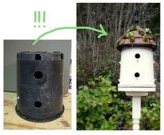 an old planter into a bird house for your garden