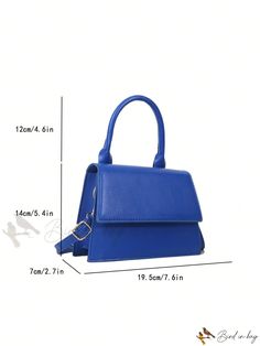 Bird in Bag - Blue Square Bag with Snap Flap Button Blue Square Satchel For Shopping, Blue Rectangular Office Bag, Rectangular Blue Office Bag, Blue Rectangular Shoulder Bag For Office, Blue Office Bag With Hasp Closure, Trendy Blue Bag With Top Handle, Elegant Blue Shoulder Bag With Fold Over Clasp, Trendy Blue Top Handle Bag, Blue Everyday Bags With Snap Closure