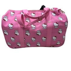 Sanrio Hello Kitty Carry On Luggage Travel Bag Brand New W/Tag Duffle Bag W/ Wheels Pink And White Over Nighter Weekender Kawaii Travel Bag, Pink Bags With Large Capacity For Trips, Pink Tote Bag For Trips, Pink Bag With Zipper Closure For Trip, Hello Kitty Duffle Bag, Rectangular Hello Kitty Shoulder Bag For Travel, Pink Hello Kitty Shoulder Bag For Travel, Hello Kitty Pink Shoulder Bag For Travel, Travel Shoulder Bag In Pink With Hello Kitty Print