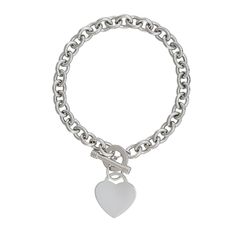 Understated sweetness marks this heart toggle bracelet, capturing affection with classic details. A sterling silver rolo chain features uniform links for polished style. Oh-so treasurable, the look is ultra-fashionable with an iconic heart toggle closure. | Heart Toggle Bracelet with Rolo Chain | Sterling Silver Necklace | White | Size 8" | Helzberg Diamonds Classic Sterling Silver Charm Bracelet With Heart, Classic Gold Heart Bracelet, Classic Heart Shaped Chain Bracelet As Gift, Classic Heart-shaped Chain Bracelet As Gift, Classic Heart-shaped Chain Bracelet Gift, Elegant Silver Toggle Necklace With Heart Charm, Classic Sterling Silver Heart Charm Bracelet, Classic Charm Bracelet With Cable Chain, Classic Heart Charm Bracelet