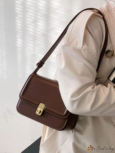 BirdinBag - Secure Square Flap Bag with Twist Lock Brown Rectangular Shoulder Bag With Hasp Closure, Rectangular Shoulder Bag With Hasp Closure For Gift, Rectangular Shoulder Bag With Hasp Closure As Gift, Classic Square School Bag, Brown Square Bag With Hasp Closure, Brown Rectangular Baguette Bag Gift, Brown Rectangular Baguette Bag As Gift, Rectangular Brown Baguette Bag Gift, Rectangular Brown Baguette Bag As Gift