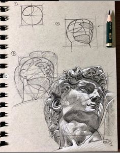 a drawing of a man's head with different angles