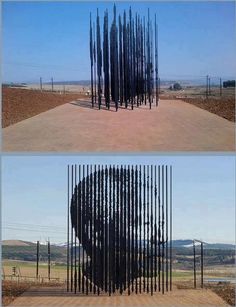 two pictures of the same sculpture in different stages of being made out of metal rods