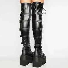 Againsy Wedges Lange Stiefel für Damen Herbst Winter Overknee-Stiefel Cosplay High Plateau Damenstiefel Neue High Heel Gothic Botas Altas Schuhe Platform Boots Knee High, Long Boots For Women, Cosplay Boots, Winter Model, High Heel Wedges, Style Punk, Boot Types, Women Boots, Round Toe Heels