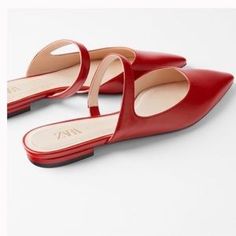 Zara | Shoes | Zara Red Colored Flat Mules Red Nwt | Poshmark Red Mules, Flat Mules, Zara New, Zara Shoes, Flat Color, Mule Clogs, Red Color, Clogs, Vegan Leather