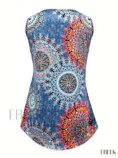 Ebeek - Womens Floral Print Crew Neck Tank Top - Stylish and Casual Sleeveless Apparel for Summer Printed Stretch Tank Top For Summer, Printed Halter Neck Tank Top For Summer, Sleeveless Stretch Tank Top For Vacation, Printed Sleeveless Tank Top For Vacation, Stretch Sleeveless Blouse Camisole For Beach, Stretch Sleeveless Tank Top For Vacation, Casual Multicolor Halter Neck Tank Top, Multicolor Stretch Sleeveless Tops, Printed Sleeveless Camisole For Summer