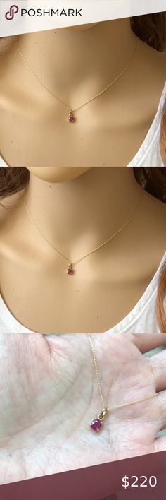 14K Solid Gold Natural Mini Ruby Dainty Necklace 14K Solid Gold Mini Ruby Pendant Charm Necklace Metal: 14K Solid Gold (stamped 14K) Length: 16"-18" adjustable Pendant: with bale 10 x 4 mm Est. Weight: 1.32 grams Brand new with box  #6814 Element Shine Jewelry Necklaces Gold Briolette Birthstone Necklace In Fine Jewelry Style, Gold Briolette Birthstone Necklace Fine Jewelry, Gold Briolette Birthstone Necklace, Yellow Gold Birthstone Necklace With Delicate Chain For Formal, Formal Yellow Gold Birthstone Necklace With Delicate Chain, Gold Briolette Birthstone Necklace In 14k Gold, 14k Yellow Gold Birthstone Necklace With 17 Jewels, Delicate 14k Gold Formal Birthstone Necklace, Gold Briolette Birthstone Necklace For Anniversary