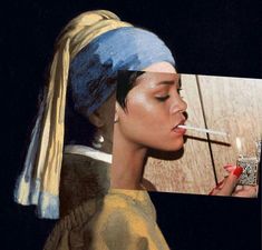 Girl With A Pearl Earring, Level Design, Two Faces, Historical Art, Pearl Earring, Rihanna, Collage Art, A Girl, Eye Candy