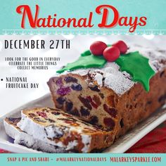 a poster for national days with fruitcakes and holly