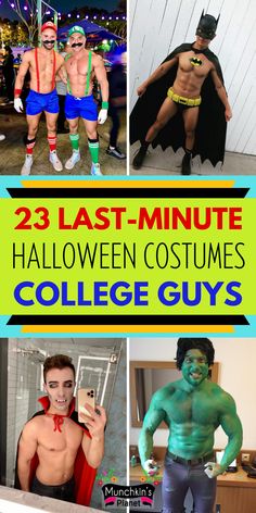 last-minute halloween costumes for college guys Funny Male Costumes, Costumes For College Guys, Halloween Costumes For Guys, Costumes For Guys, Funny Group Costumes, Halloween Costumes For College, Gay Halloween Costumes