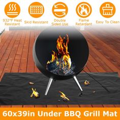 the bbq grill mat has been set on fire and is ready to be used