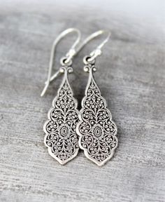 Dangling Silver Earrings Sterling Silver Art Nouveau Style | Etsy Silver Teardrop Earrings With Oxidized Finish As Gift, Elegant Oxidized Chandelier Earrings For Weddings, Elegant Silver Chandelier Earrings With Oxidized Finish, Vintage Nickel-free Teardrop Earrings, Silver Oxidized Teardrop Earrings, Antique Silver Chandelier Earrings As Gift, Antique Silver Chandelier Earrings For Gift, Ornate Sterling Silver Teardrop Filigree Earrings, Handmade Silver Teardrop Earrings Vintage Style