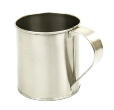 a stainless steel coffee mug on a white background with clipping for the bottom edge