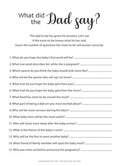 what did the dad say? printable worksheet for parents and children to learn