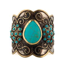 Step into a world of elegance and mystique with Majestic Turquoise Gemstone & Vintage Silver Chunky Adjustable Bracelet. This handmade masterpiece combines vintage silver with luxurious gold-plated designs, creating a bold and captivating accessory that is sure to turn heads. The heart of this bracelet is a magnificent, teardrop-shaped turquoise gemstone Embedded within the gold-plated designs are beautiful turquoise stones. These stones bring a vibrant splash of color and are known for their calming and protective properties, adding both beauty and positive energy to the bracelet. Details Crafted with high-quality vintage silver & 18K gold plated luxurious finish. Turquoise Gemstone  Bracelet size Adjustable Avoid contact with chemicals, makeup, parfume. Do not use dips or abrasive cleane Bohemian Blue Jewelry With Gemstone Accents, Bohemian Turquoise Bracelet With Gemstone Accents, Bohemian Turquoise Bracelets With Gemstone Accents, Bohemian Turquoise Stone Bracelet, Adjustable Turquoise Bracelet With Gemstone Accents, Turquoise Gemstone Bracelets For Wedding, Bohemian Gemstone Accents Bracelets, Blue Bohemian Jewelry With Stone Setting, Elegant Turquoise Jewelry For Festivals