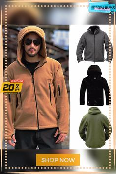 Military Fleece Tactical Jacket Solid Casual Hooded Jacket Army Zipper Coat Outdoor Thermal Ventilation Sports Polar Clothes Tactical Khaki Outerwear For Outdoor Activities, Windproof Long Sleeve Hooded Jacket For Outdoor, Windproof Long Sleeve Parka For Outdoor Work, Khaki Windproof Techwear Outerwear, Windproof Parka For Outdoor Work, Tactical Long Sleeve Windbreaker For Outdoor Activities, Tactical Long Sleeve Windbreaker For Outdoor, Tactical Long Sleeve Windbreaker For Hiking, Tactical Khaki Outdoor Outerwear