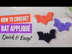 crochet bat applique is shown with the words how to crochet