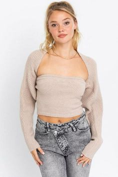 Ribbed Knit Tube Top and Shrug Set Boho Sweaters, Top Shapes, Boho Beach Outfit, Two Piece Sweater Set, Knit Tube Top, Oatmeal Sweater, Bohemian Boutique, Boutique Clothing Store, Sixth Form