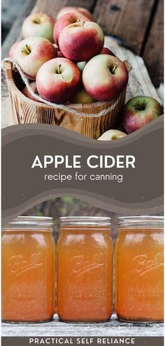 two jars filled with apples sitting on top of a wooden table next to each other