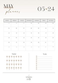 the may planner is shown with gold foil lettering and numbers on white paper, which are also