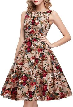 Amazon.com: ihot - Vestido de té vintage de los años 50, floral, primavera, jardín, retro, para fiesta, cóctel, para mujer, Classic, XL: Clothing Gaun Koktail, Vintage Tea Dress, Vintage Party Dresses, Gaun Fashion, Classic Clothing, 파티 드레스, Clothing Optional, Picnic Dress, Tea Party Dress