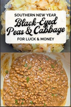 Black Eyed Peas and Cabbage - NEW YEARS RECIPE Black Eyed Peas For New Years Good Luck, New Years Cabbage Recipes Good Luck, Best Southern Black Eyed Peas Recipe, Blacked Peas Recipe, Black Eyed Peas For New Years, Black Eye Pea Recipes Easy, Black Eye Peas New Years Good Luck, Black Eyed Peas And Cabbage, New Year Black Eyed Peas Recipe