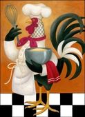 a painting of a rooster with a whisk in his hand and the words illmarcy on it