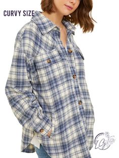 Step into style with the "Curvy Plaid Parade Shacket," a fashion-forward blend of comfort and trendsetting design. This oversized plaid shacket is a versatile wardrobe essential that effortlessly combines the laid-back appeal of a shirt with the warmth and functionality of a jacket. The eye-catching plaid pattern creates a dynamic and timeless look, perfect for both casual outings and urban adventures. The oversized silhouette adds an extra layer of coziness and provides ample room for easy laye Oversized Plaid Flannel Shirt With Pockets, Trendy Plaid Cotton Outerwear, Plaid Shacket With Button Closure And Relaxed Fit, Casual Plaid Shacket With Pockets, Plaid Button-up Shacket, Trendy Plaid Flannel Shirt With Pockets, Spring Plaid Shacket, Oversized Flannel Shacket With Pockets, Casual Plaid Cotton Shacket