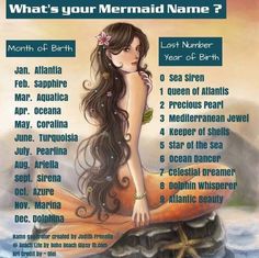 a mermaid sitting on top of a rock with the names of her name in it