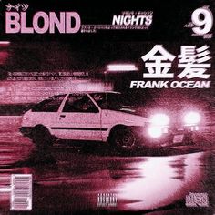 a magazine cover with a white car driving down the street at night in front of it