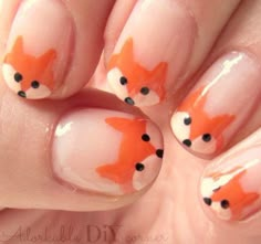 French Manicure Long Nails, Fox Nail Art, Fox Nails, Beach Nail Designs, Metallic Nail Art, Animal Nail Art, For Wedding, Animal Nails