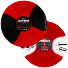 two red and black vinyl records on white background