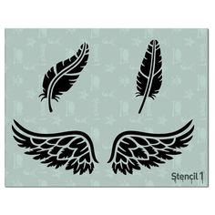 two black and white feathers with the word stencil