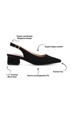 Show off sophisticated style in this pointed-toe pump secured by a slingback strap and lifted by a wrapped block heel. 1 1/2" heel Synthetic upper, lining and sole Imported 4-inch Slingback Block Heels With Medium Width, Slingback Block Heels With 4-inch Heel, 4-inch Medium Width Slingback Block Heels, Kitten Heels With Heel Strap And Block Heel, Slingback Pumps With Wrapped Block Heel, Slingback Pumps With Stacked Heel For Party, Party Slingback Pumps With Stacked Heel, Low Heel Block Heels With Wrapped Heel For Work, Formal Slingback Pumps With Stacked Heel And Ankle Strap