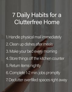 the 7 daily habit for a clutter free home, with text overlaying it