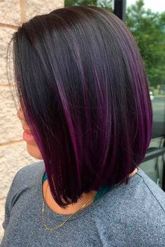 Cool Brunette Bob Hair Cuts picture1 Purple Balayage, Dark Purple Hair, Colour Hair, Black Hair With Highlights, Hair Color Purple, Trendy Hair, Hair Color Dark, Hair Color For Black Hair, Beauty Hair