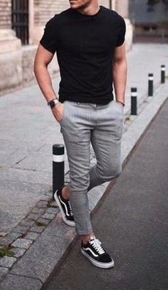 Chinos Men Outfit, Black Outfit Men, Outfit 2020, Shirt Outfit Men, Vans Outfit, Pants Outfit Men, Mens Summer Outfits, Big Men Fashion, Mens Casual Outfits Summer