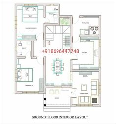 the ground plan for a house with two rooms and one living room on each side