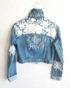 Bride Denim Jacket, Custom Jean Jacket, Bride Jacket, Hand Painted Denim Jacket, Moda Denim, Printable Box, Fitted Denim Jacket, Jean Jacket Outfits