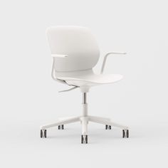 a white office chair with wheels on an isolated background