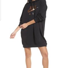 It's Sweatshirt Season All Year In The Soft, Midweight Fleece Of This Laid-Back Hooded Dress Cut For A Comfortably Sized Fit. 33" Length Drawstring Hood Long Sleeves 58% Cotton, 25% Rayon, 17% Polyester Machine Wash, Line Dry Casual Black Sweatshirt Dress For Fall, Oversized Casual Sweatshirt Dress For Streetwear, Black Sweatshirt Dress For Fall Loungewear, Nike Black Hoodie For Loungewear, Oversized Nike, Black Hoodie Dress, White Tennis Dress, Hooded Sweatshirt Dress, Nike Dresses