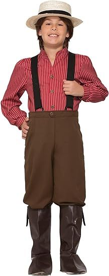 Boys Western Pioneer Villager Costume - HalloweenCostumes4U.com - Kids Costumes Pioneer Day Activities, Pioneer Costume, Pioneer Day, Suspender Pants, Knee Pants, Faux Leather Boots, Baby Halloween Costumes, Boy Costumes, Historical Costume