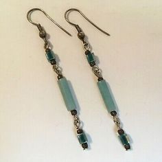 ad eBay - Handmade beaded pierced dangle earrings. Aqua and teal green beads. Light weight earrings approx. 2 1/2" long. Handmade Gemstone Earrings, Handcrafted Jewelry Boho, Wire Earrings Handmade, Lampwork Bead Earrings, Pearl Earrings Handmade, Aqua Earrings, Green Beads, Handcrafted Artisan Jewelry, Wire Earrings