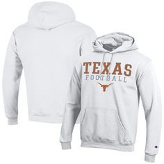 Stay heated up on Texas Longhorns game day in this Football Stack hoodie. Made by Champion, it features team graphics printed on a blend of soft, durable fabrics. An adjustable hood and pouch pocket provide additional coverage when you wear this Texas Longhorns pullover. Texas Longhorns Football, Longhorns Football, Texas Longhorns, White Hoodie, Game Day, Pocket Pouch, Pullover Hoodie, Texas, Pouch